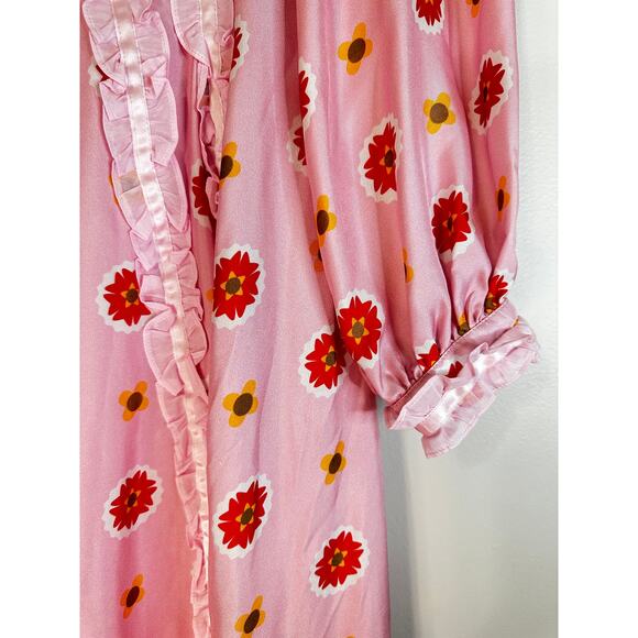NWOT LISOU Floral Ruffle Long Sleeve Silk Maxi Dress SZ 2 - Picture 7 of 12